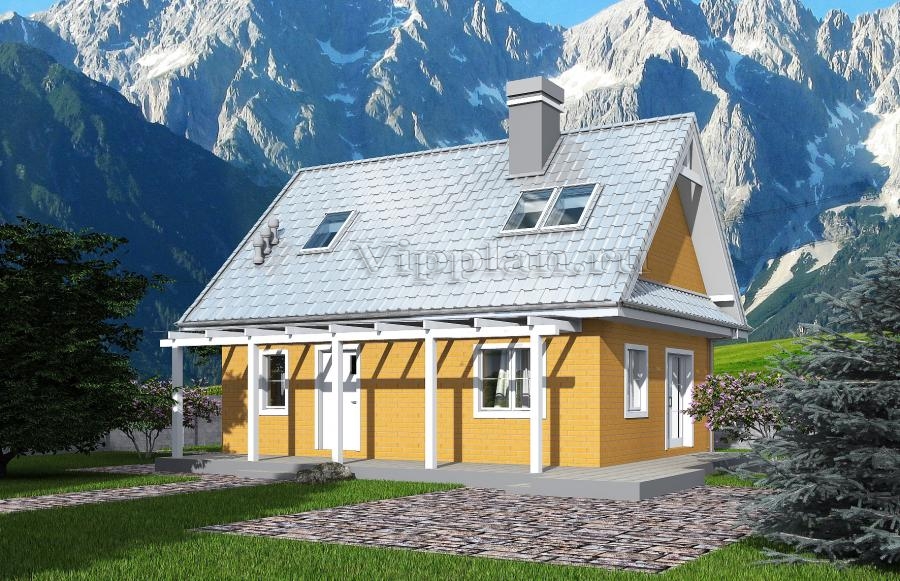 Проект индивидуального одноэтажного жилого дома с мансардой.