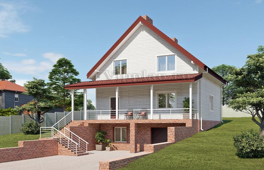 Одноэтажный дом с подвалом, гаражом и мансардой