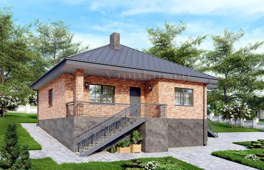 Одноэтажный дом с просторной гостиной и отделкой облицовочным кирпичом